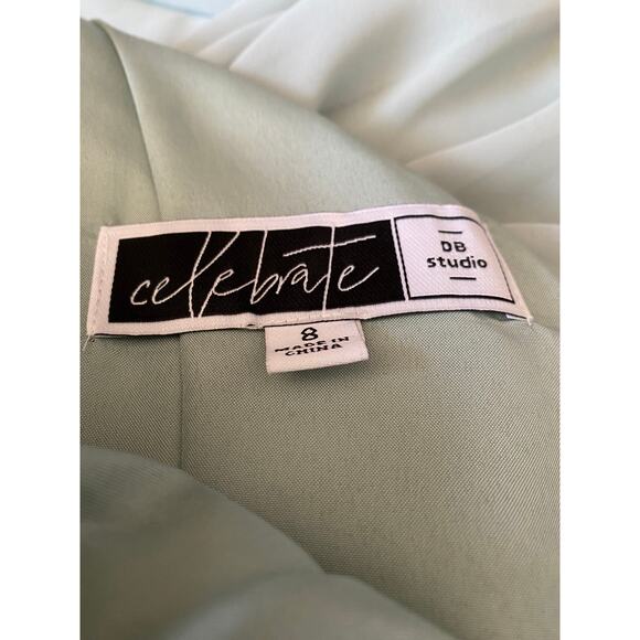 David's Bridal Spaghetti Strap Crepe-Back Satin Dress in Dusty Sage - Picture 10 of 13